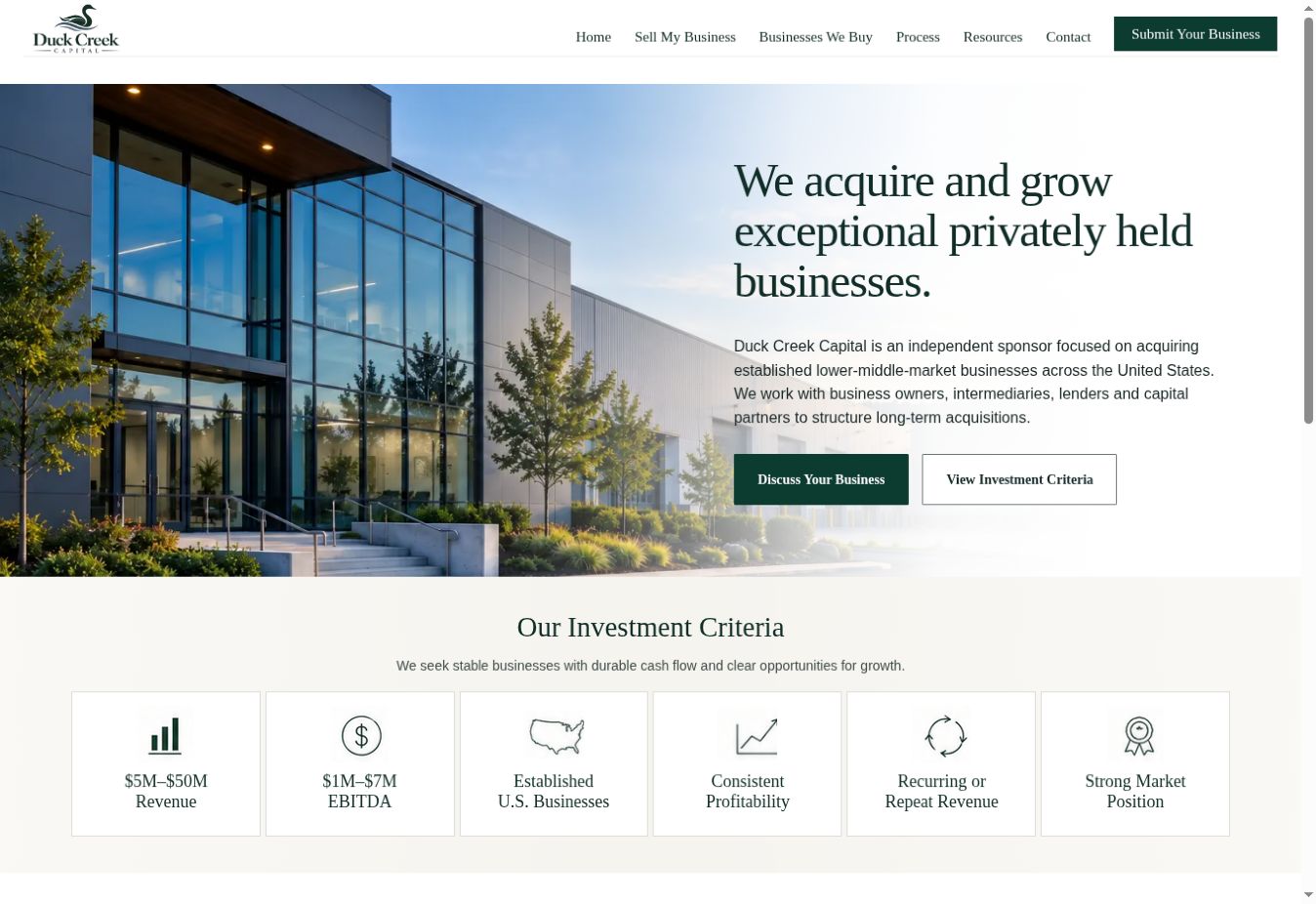 Duck Creek Capital — Client Project · Business acquisitions